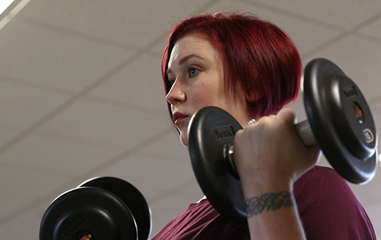 Virginia lifting 15 pound free weights