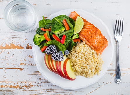 Plate with healthy portions of food